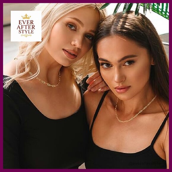 18K Gold Plated Paperclip Chain Necklace Elegant Minimal Chic Y2K Style - Picture 5 of 8